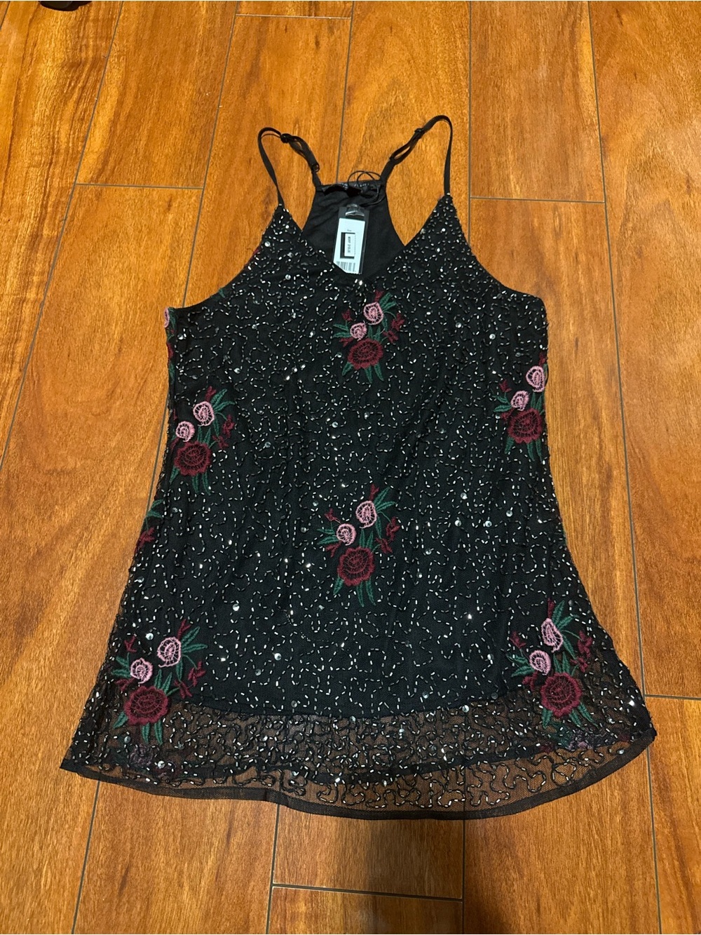 Romeo & Juliet Couture Black Embroidered Rose Lace Cami